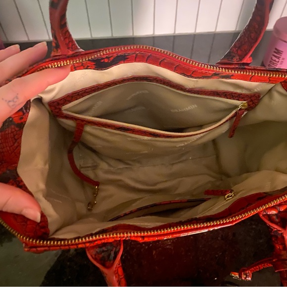 Brahmin Red Croc-Embossed Satchel with Gold Hardware - Picture 4 of 6